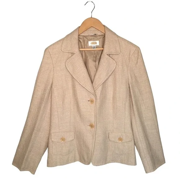 Vintage Talbots Blazer Lined Pockets Notched Collar Career Womens Tan 14 - Picture 10 of 10